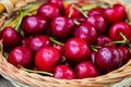 Red cherries in basket, ÃÂherry basket, red ÃÂherries on wooden